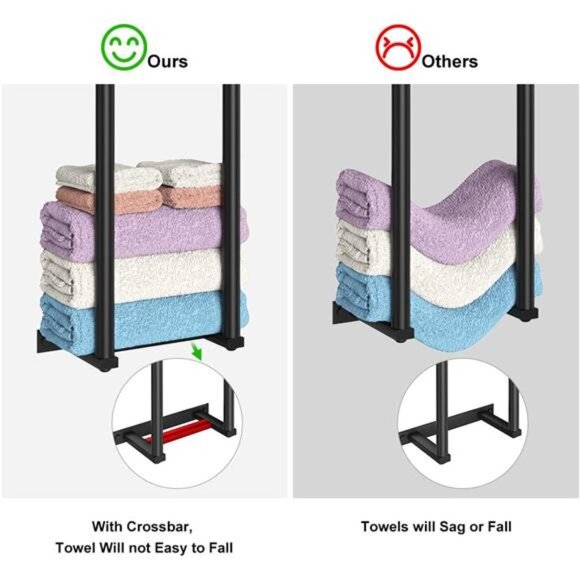 Wall Towel Rack, 2 Bar Towel Racks, Metal Bath Towel Holder, Black - Picture 2 of 8